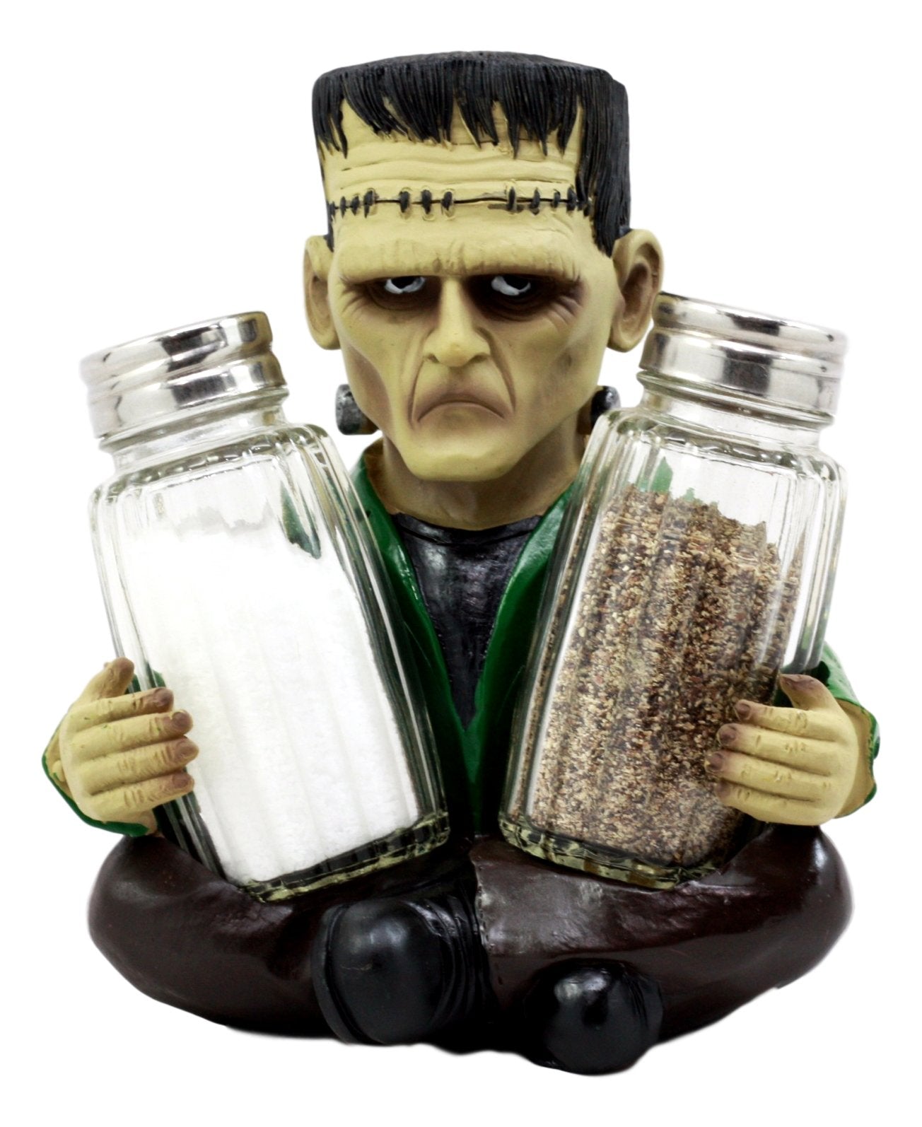 Ebros Gift Creepy Halloween Dr Victor Frankenstein Monster Modern Prometheus Salt And Pepper Shakers Holder Figurine Set 5.25"H