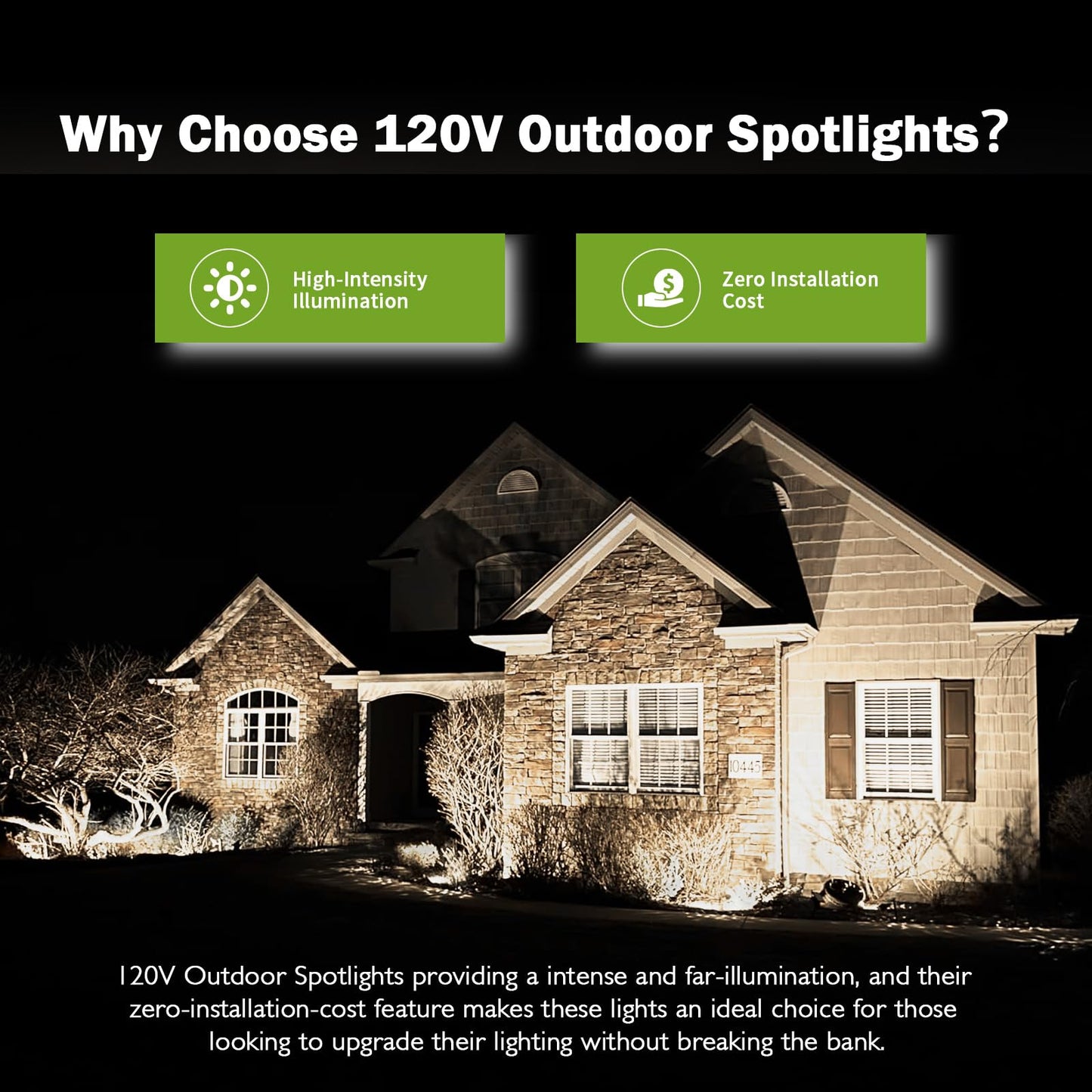 Outdoor Spotlight Cool White 6000K, 10W LED Spot Lights Outdoor for Yard Garden Tree, 120V Plug in Landscape Lighting with IP65 Waterproof for Halloween Christmas Decor, 4 Pack