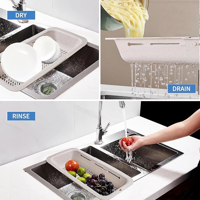 LASSHSWA Collapsible Colander for Kitchen, Over the Sink Strainer Basket for