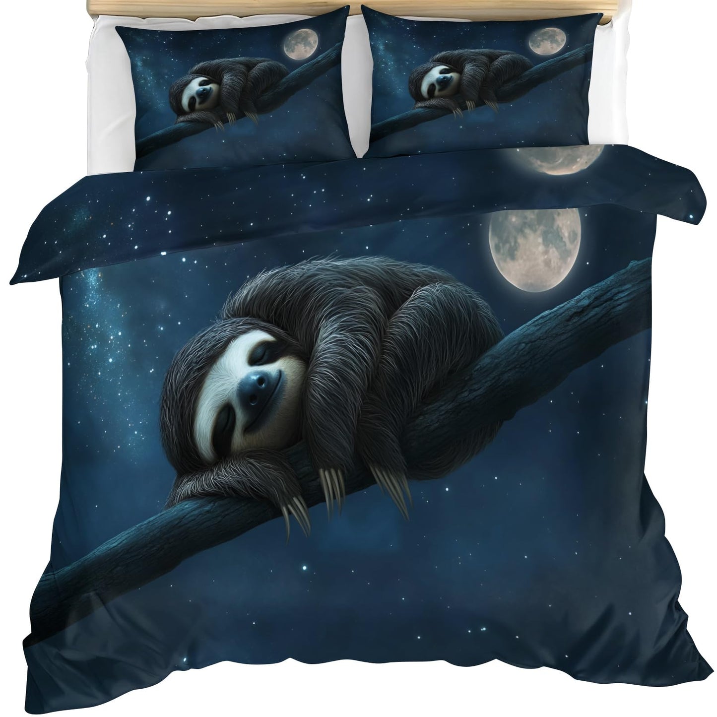 Twin Size Duvet Cover Sloth Print Duvet Cover Starry Sky Comforter Cover Animal Bedding Kids Room Bedding Decor (Reversible Printing)