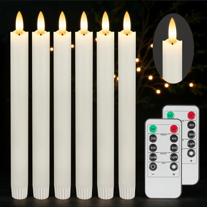 JOIONE Flameless Taper Candles with Remote Timer, 6Pack Battery Operated Real Wax Flickering Flame, Fake Electric LED Candles Warm Light for Mother's Day Christmas-White