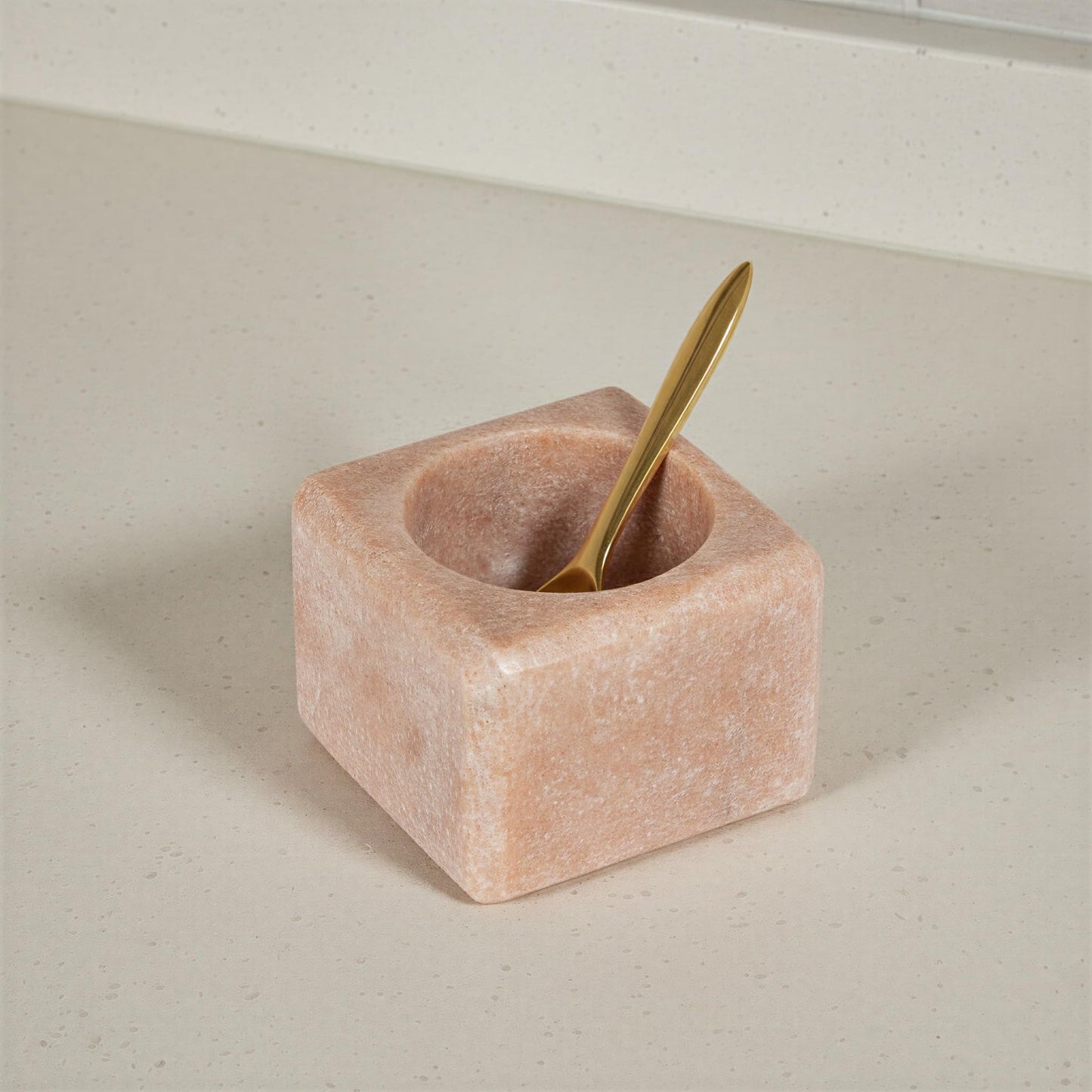 Creative Co-Op Square Marble Bowl with Stainless Steel Spoon, Pink