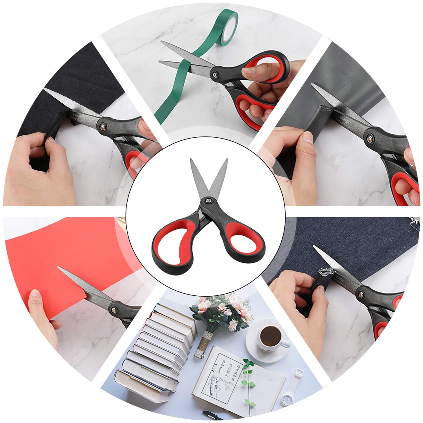 LIVINGO 2 Pack 8" Titanium Non-Stick Scissors, Professional Stainless Steel Comfort Grip, All-Purpose, Straight Office Stationery Craft Paper Fabric Household Sharp Shears Set for DIY(Red/Black)