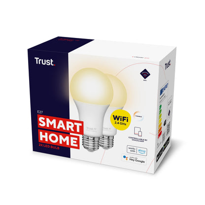Trust WiFi CCT - E27-71298-02 Smart Bulb, Dimmable LED Bulb, Works with Alexa and Google Home, No Hub, 2.4GHz WiFi Bulb, E27 Screw Bulb, Warm to Cool, White Ambience [Amazon Exclusive] - 2 Pack