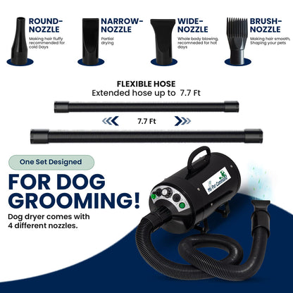 My Pet Command 220V Professional Dog Hair Dryer Blaster 500W-2800W 4HP Hot and Cold Adjustable stepless Airflow Pet Grooming High Velocity Air Blower blaster Drying Deshedding extra Dog Grooming Brush