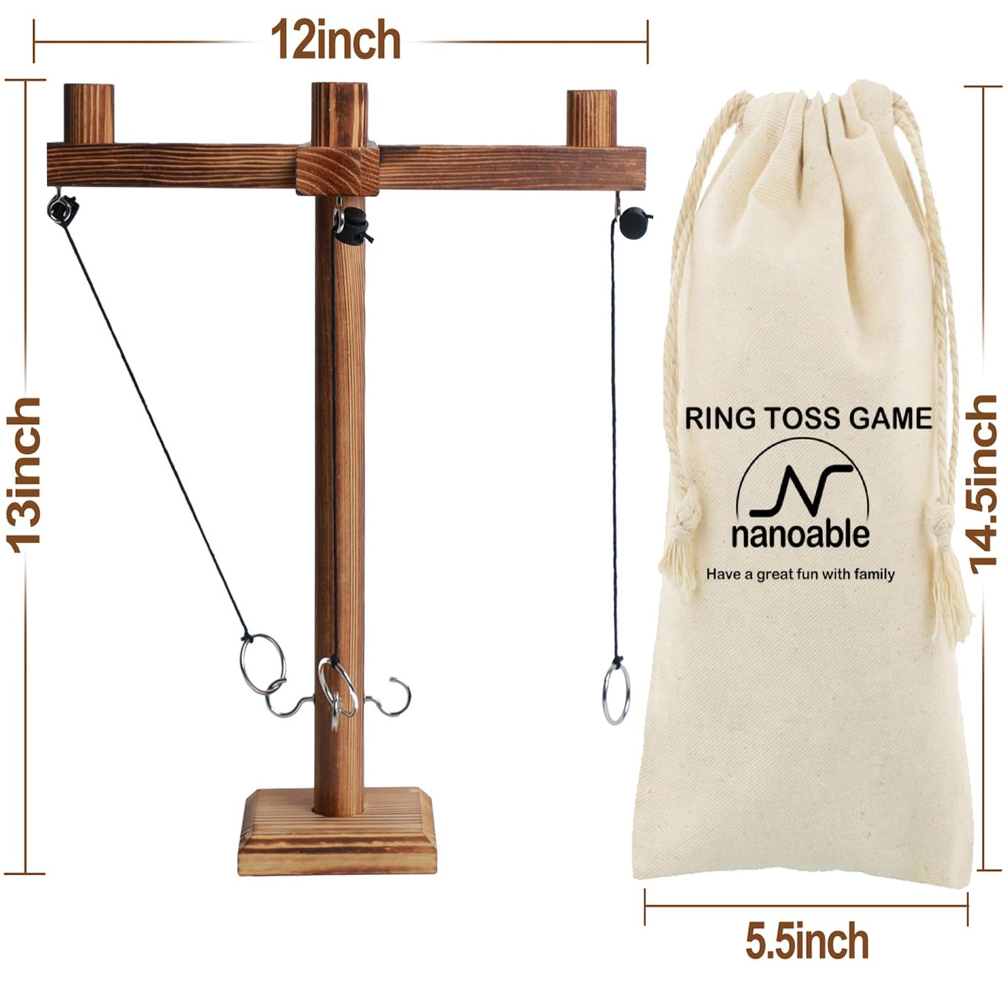 nanoable Ring Toss Game for Adults, Fun Hook and Ring Game with Carrying Bag, Outdoor Indoor Party Game, Board Games for Family, Bar, Party, Game Nights