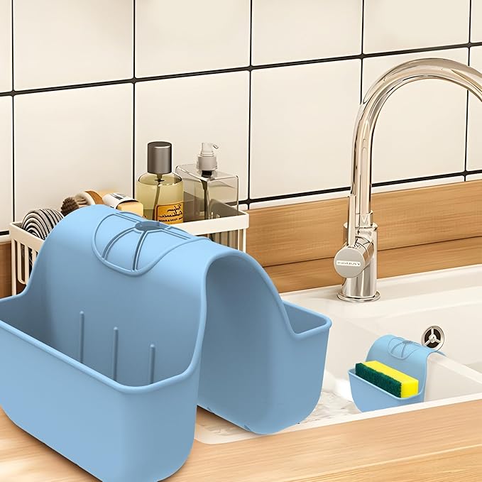 Sponge Holder for Kitchen Sink, Silicone Sink Saddle Caddy Organizer Rack
