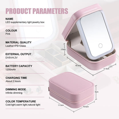 BS-MALL Travel Cosmetic Mirror Case LED Makeup Mirror Storage Case for Eyelash station Brushes Cosmetic Tools Pink On-the-go Makeup Needs (White)