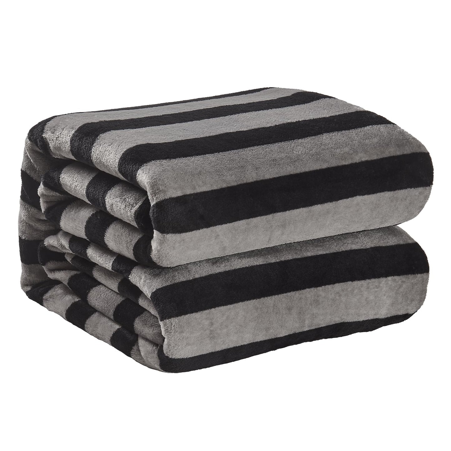 FY FIBER HOUSE Striped Flannel Throw Blanket - Soft Cozy Striped Blanket for Couch, Sofa, or Bed - 50"x60", Black Grey, All Season Use