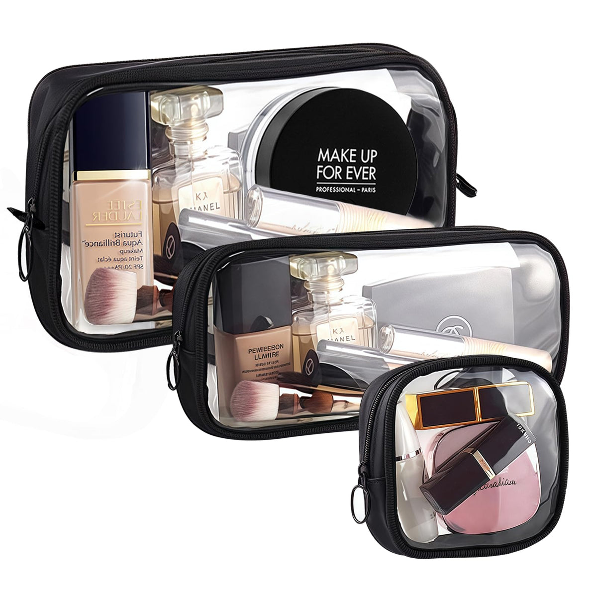 Cozomga Clear Makeup Bags with Zipper, TSA Approved Travel Toiletry Bag,Clear Cosmetic Bag, Waterproof Make Up Bag for Women