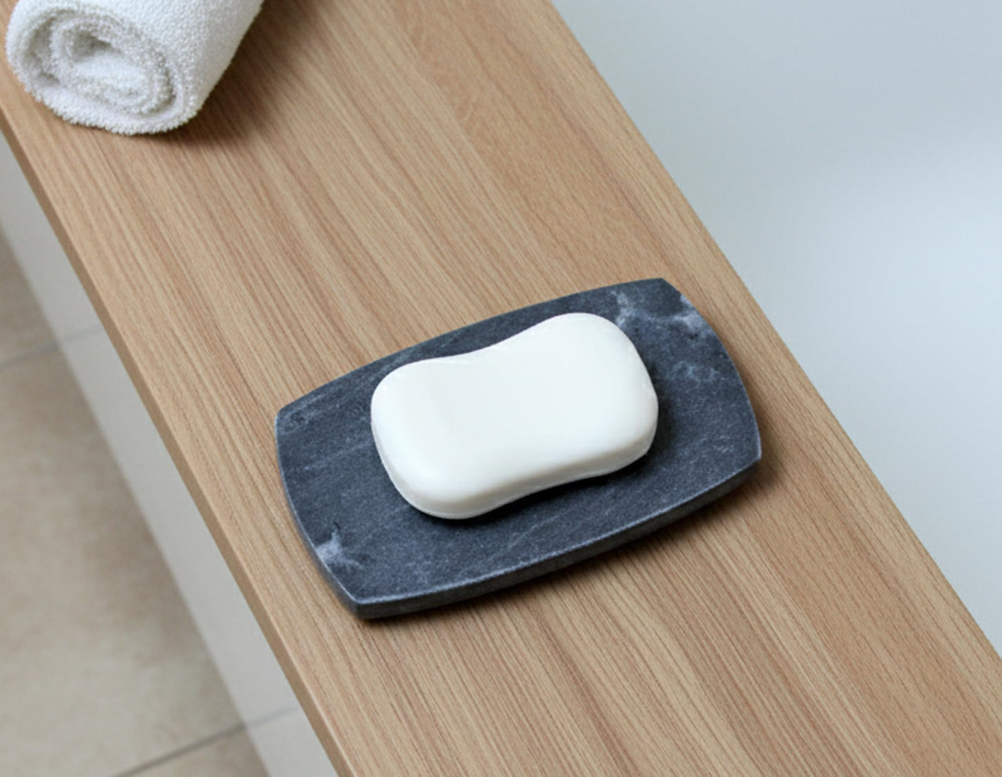 KLEO Natural Stone Soap Dish or Bath Accessories for Bath Tub or Wash Basin (Black with Natural Lines)