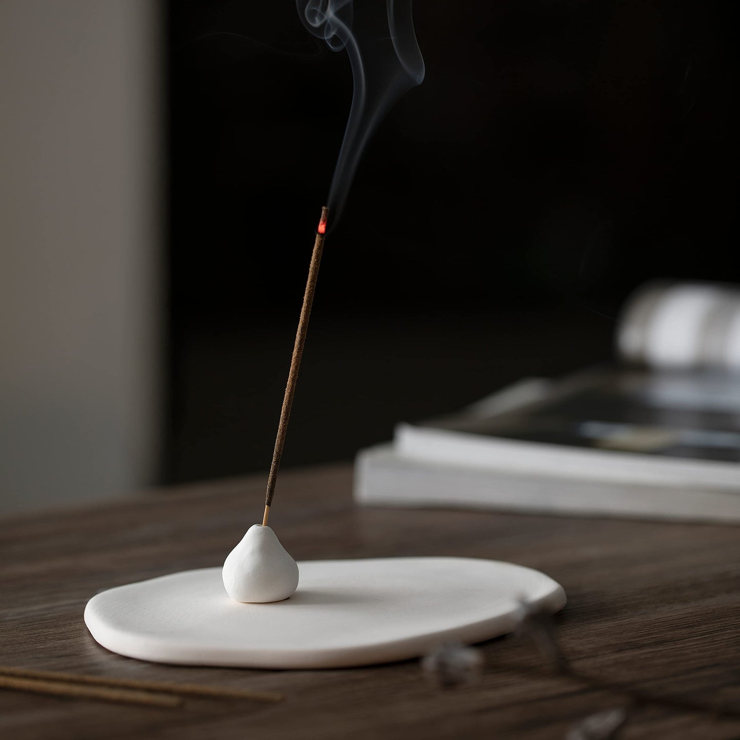 Handmade Incense Holder Irregula Plain Ceramic Stick Incense Holders Pomelo Pumpkin Incense Burner for Home Decor Yoga Meditation Zen (Pomelo White)