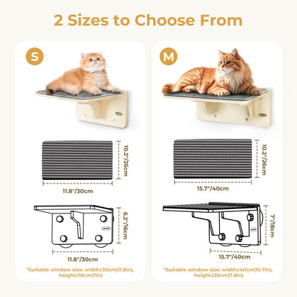Pecute Cat Window Hammock & Wall Shelf, Sturdy Solid Wood Frame, 4 Swivel Suction Cups, Cat Window Bed Anti-Scratch & Washable Carpet Cover, Space-Saving Suitable for Cats Sunbathing, Hold Up to 18kg