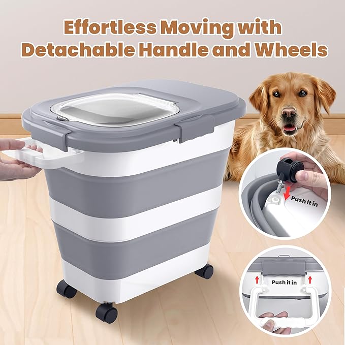 23-25 Lbs Airtight Dog Food Storage Container, Collapsible Dog Food Container