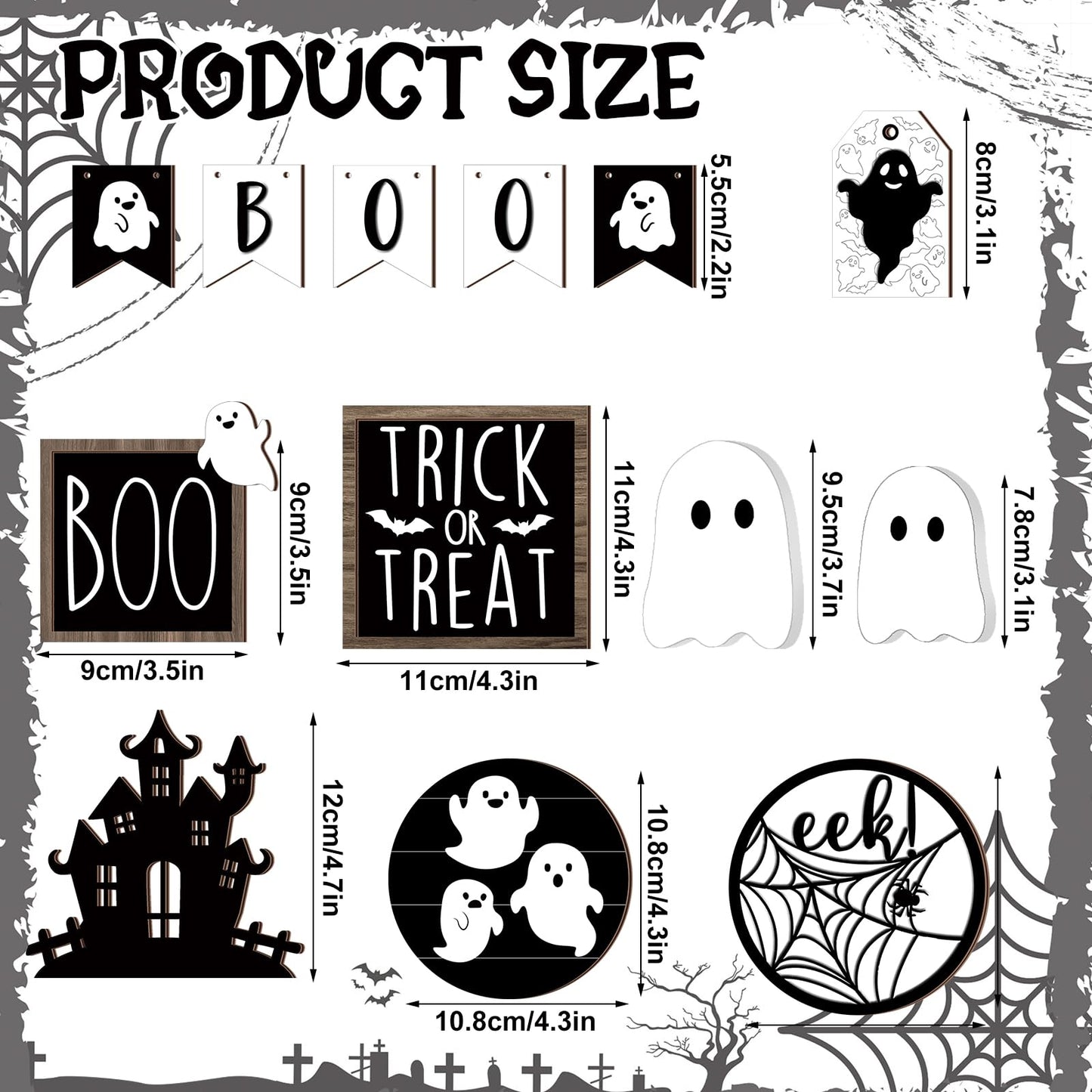Umigy 15 Pcs Halloween Tiered Tray Decor Set Cute Ghost Tray Decorations Boo Halloween Wooden Signs Farmhouse Rustic Decoration for Home Table Party Supplies(Ghost)