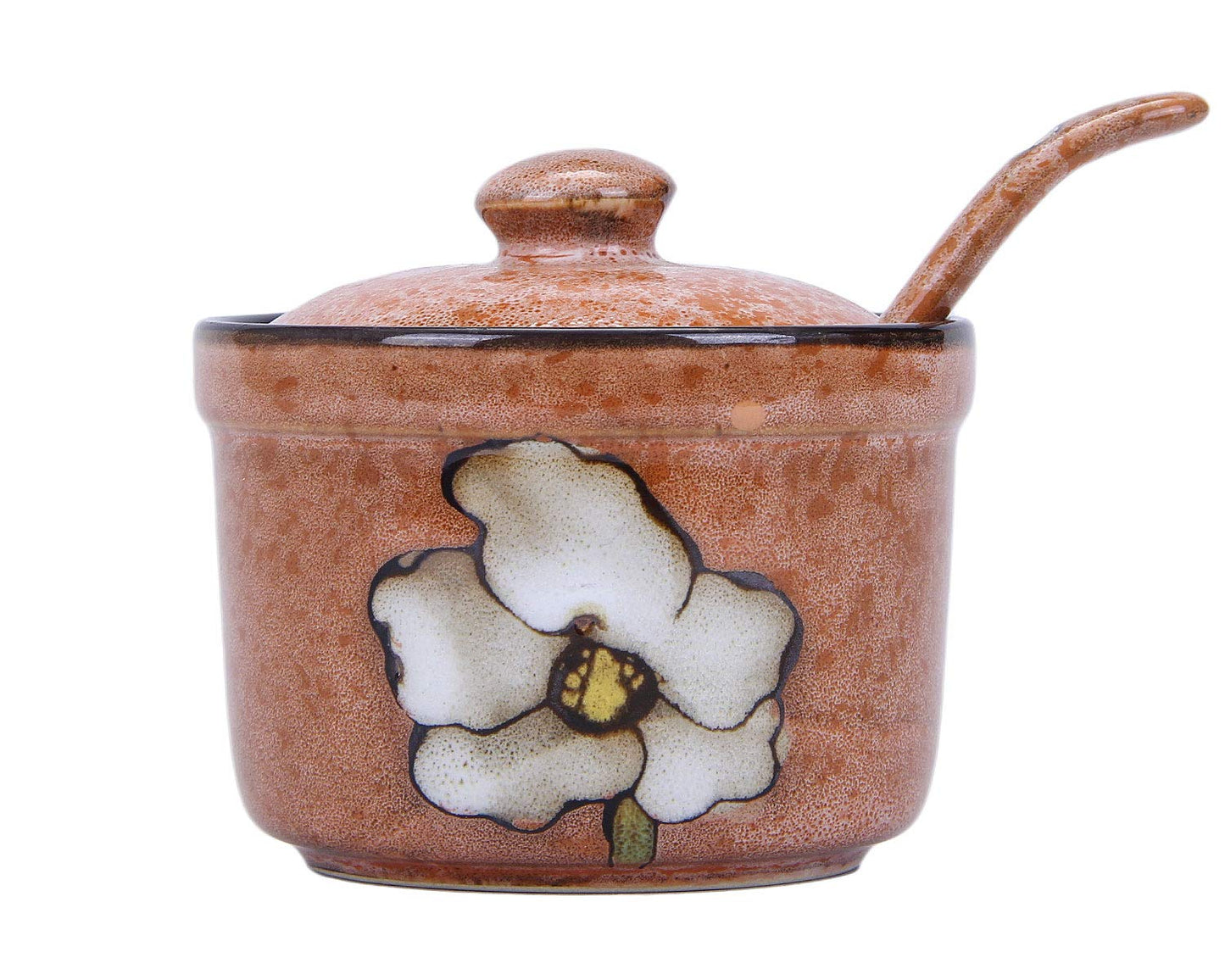 VanEnjoy Traditional China Retro Hand Painted Flower Ceramic Round Sugar Spice Containers Porcelain Jar with Spoon Round Condiment
