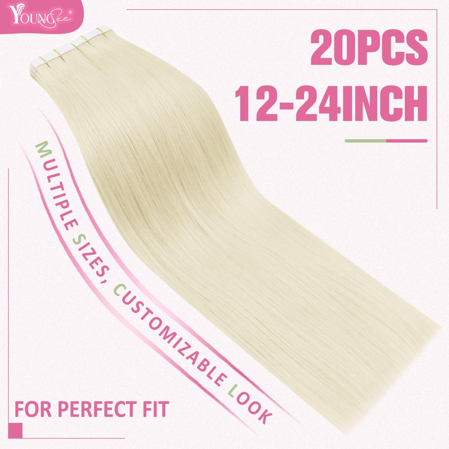 YoungSee Blonde Tape in Hair Extensions Human Hair 20pcs Platinum Blonde Tape Hair Extensions Real Human Hair 12Inch 30g Short Straight Hair for Women