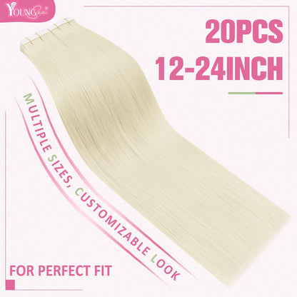YoungSee Blonde Tape in Hair Extensions Human Hair 20pcs Platinum Blonde Tape Hair Extensions Real Human Hair 12Inch 30g Short Straight Hair for Women