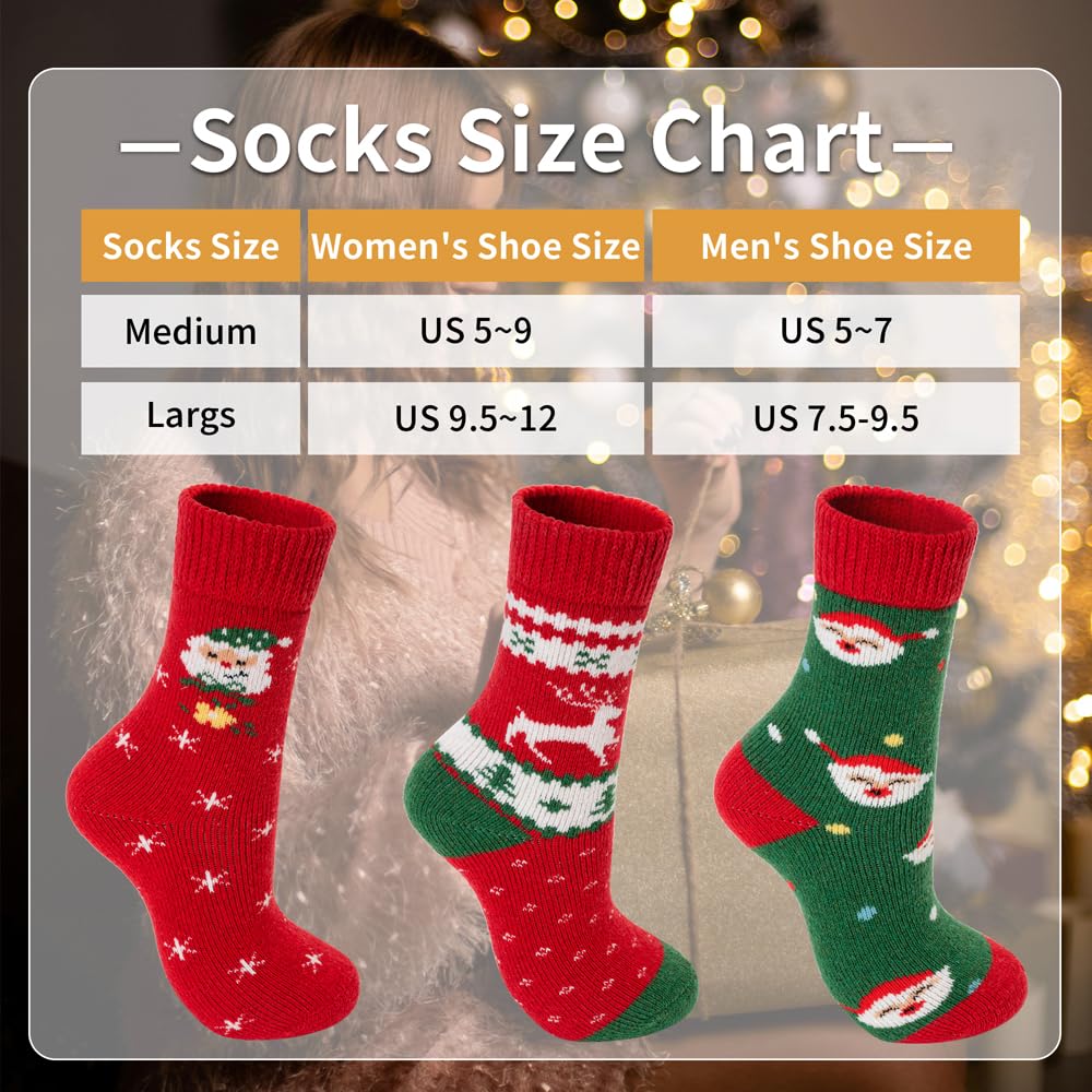 Time May Tell Womens Merino Wool Thermal Socks Warm Cushioned Boot Socks for Winter, Hiking & Outdoor Activities 3 Pack (Christmas(3 Pairs),US Size 5-9)