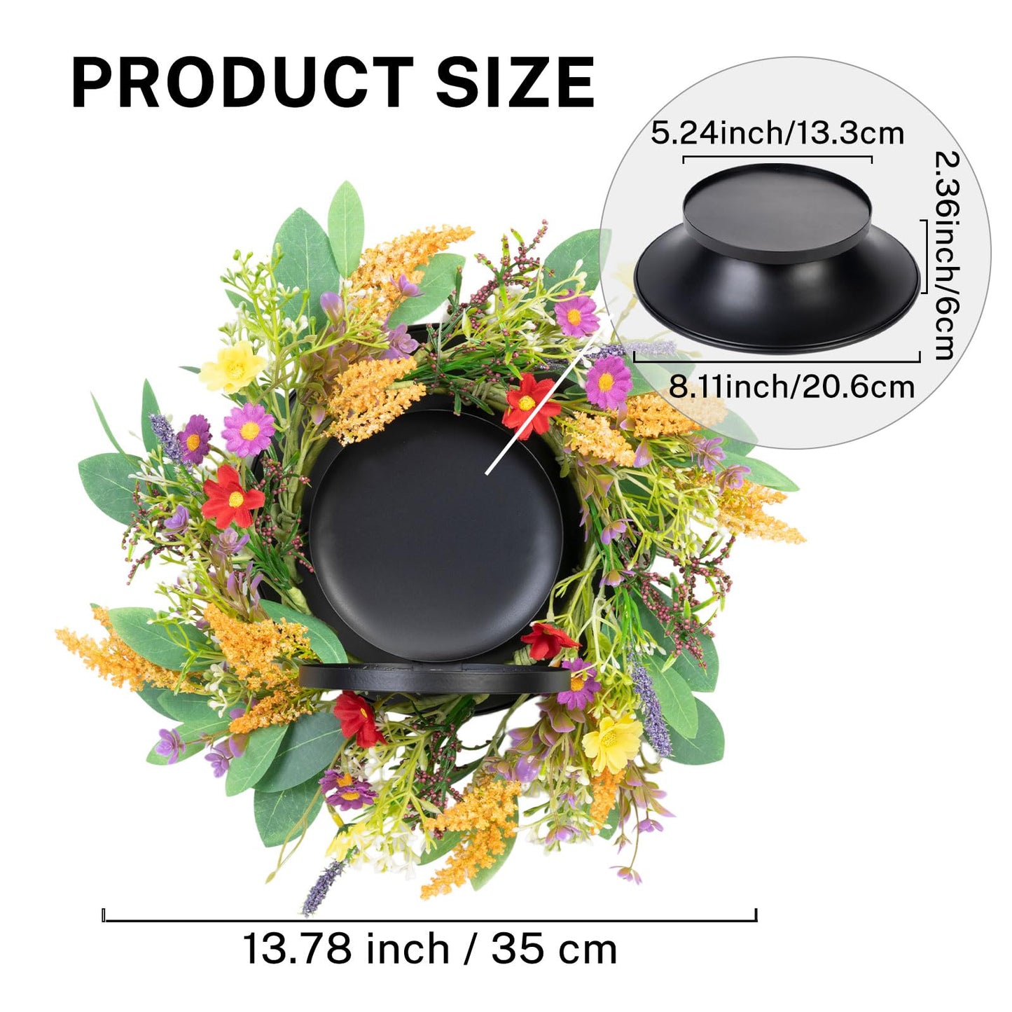 MOYEE Summer Candle Holder Centerpieces for Tables,Candle Ring, Black Metal Candlestick with an Artificial Wreath 14 in Versatile Dining Table Centrepiece(Golden Wheat Ear Wreath)