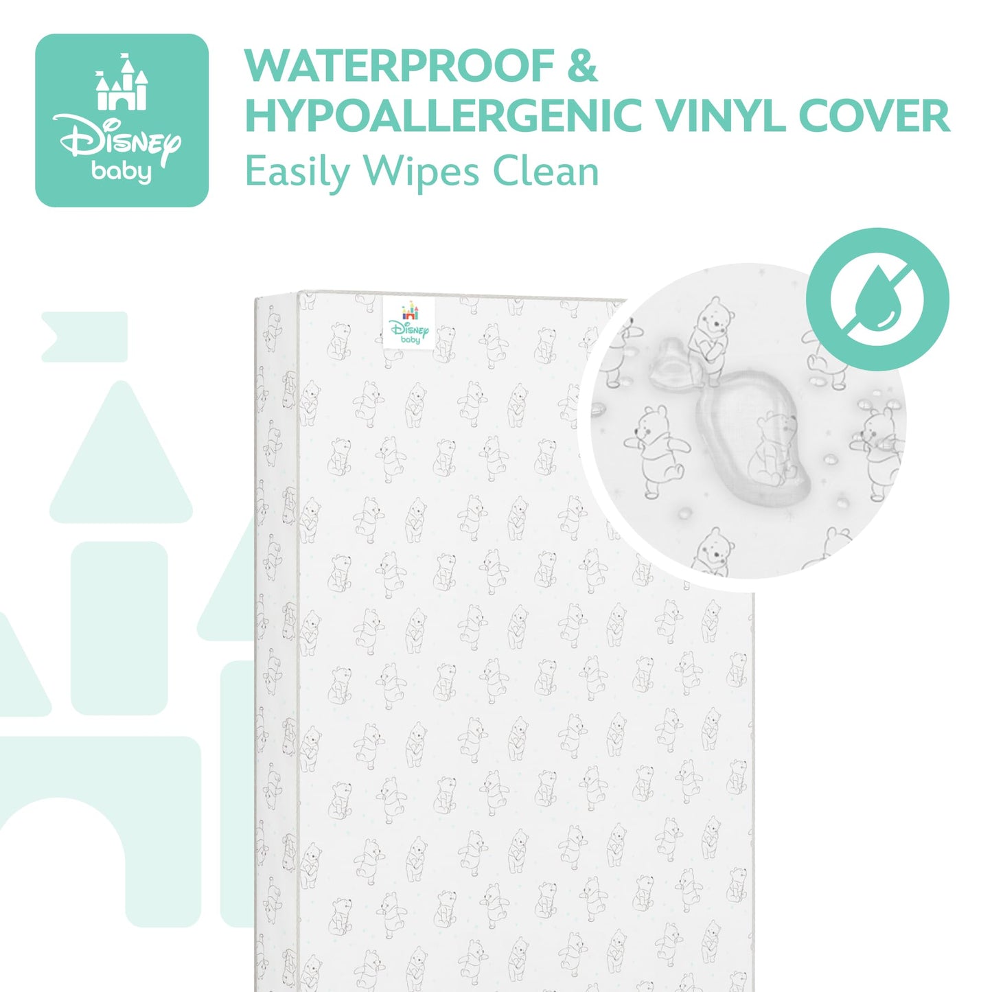 Delta Children - Disney Winnie the Pooh Crib & Toddler Mattress - Dual-Sided - Waterproof - GREENGUARD Gold Certified - Non-Toxic - Lightweight - Made in USA - Sustainable Fiber Core - 52"L x 27.5"W