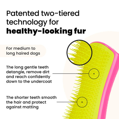Tangle Teezer Large Pet Teezer Detangling Dog Grooming Brush - Dry or Bath - The Perfect Detangling Brush for Dogs - Pink & Yellow
