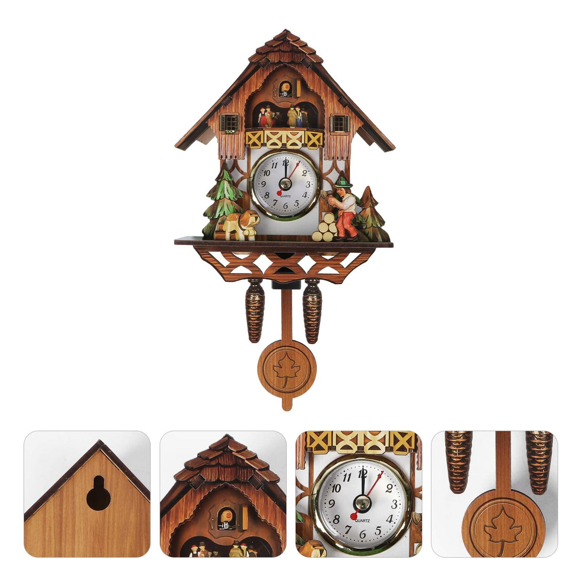 Vosarea Wooden Wall Clock,Small Clock Decor,Cuckoo Shaped Clock Antique Pendulum for Home Kids Room Bedroom Decor