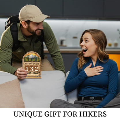 Hiking Gifts for Women Men, Personalized Miles Hiked This Year Tracker Sign, Wooden Hiking Log Counter, Unique Hiking Essentials, Cool National Park Gifts for Hikers, Father Day Gifts For Dads