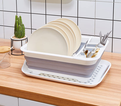 camper must haves dish drying rack Collapsible Dish Drying Rack Portable Dinnerware Drainer Organizer for Kitchen RV Campers Travel Trailers Space Saving Kitchen Storage Rack Tray (with Drainboard)