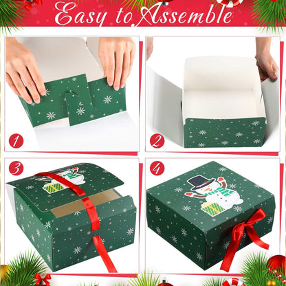 Eersida 24 Pack Christmas Gift Boxes with Lids Bulk 8 x 8 x 4 inches Gift Boxes for Christmas Presents with Bow Xmas Decorative Large Presents Boxes Empty Gift Boxes for Xmas Holiday, 12 Design
