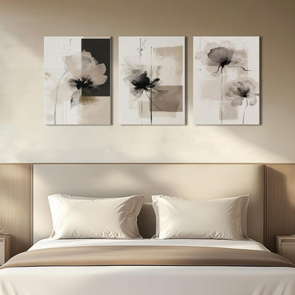Neutral Abstract Floral Canvas Wall Art Modern Large Minimalist Wall Decor Contemporary Beige Black Flower Posters Prints Picture for Living Room Bedroom Bathroom Office 12x16 In Framed