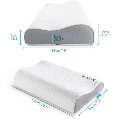 NOFFA Memory Foam Pillow, Cervical Orthopedic Pillows for Neck Support, Deep Sleep Pillow Queen Size 60 x 38 cm