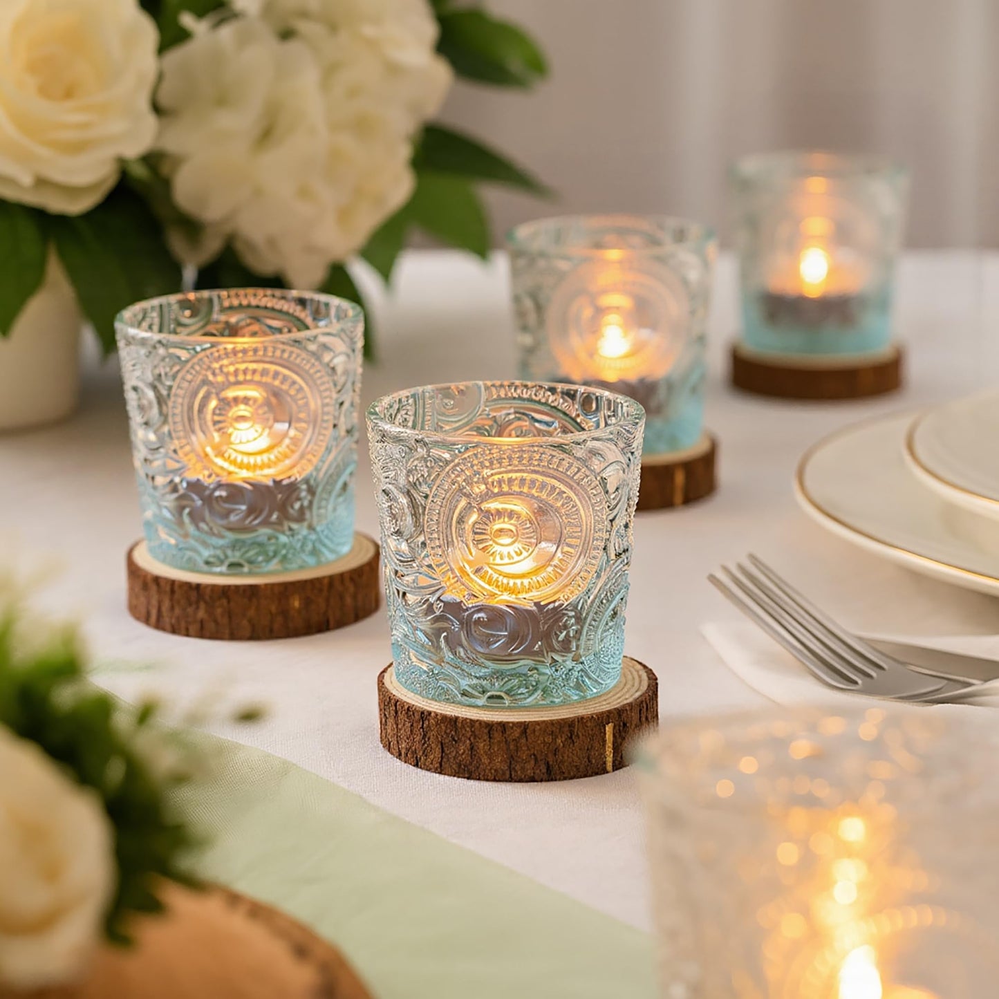 Clear Sun Moon Stars Glass Tealight Holders, 6 Pack