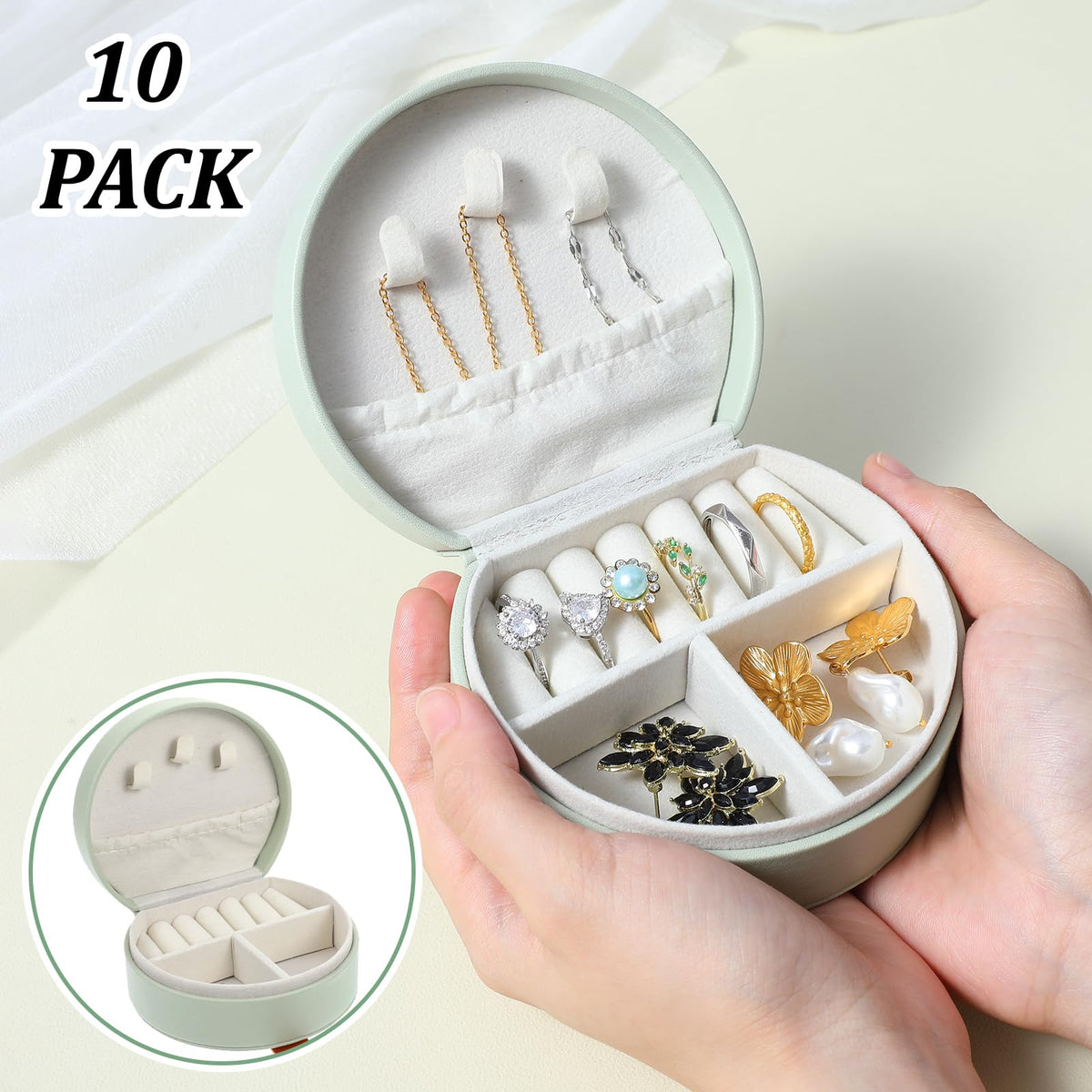 Tolare 10 Pcs Mini Jewelry Travel Case, Small Travel Jewelry Case Organizer, Half Moon Leather Jewelry-Box with Handle, Green Bridesmaid Gift for Women Wedding Party Accessories