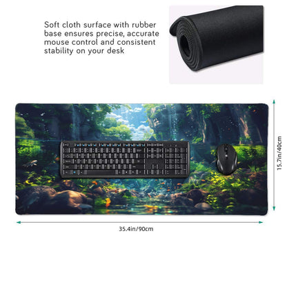 OnengMu XXL Gaming Mouse Pad 35.4x15.7 inch, Landscape Anime Theme Desk Mat,Large Mousepad for Wireless Mouse Office Desk Accessories (Water Plant)