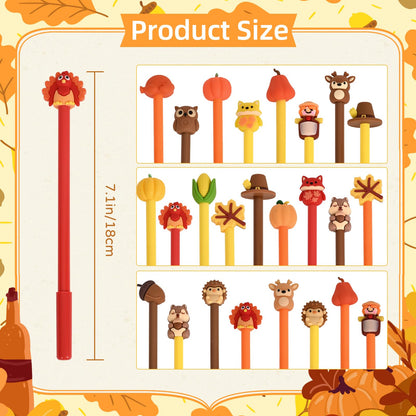 LiYiQ 50 Pcs Thanksgiving Day Cartoon Cute Fun Pens Kawaii Maple Leaves, Pumpkins, Scarecrows and Turkeys Shape Gel Black Ink Pen, Cute Pumpkins Pens for Office Home Present