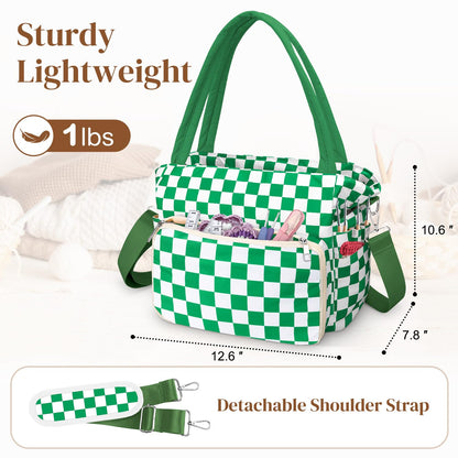 DALINDA Crochet Bag and Tote - Yarn Bag Crochet Storage Bag for Crochet Supplies,Crochet Accessories, Knitting Bag for Crochet Lovers, Ideal Crochet Gifts (Green Plaid)