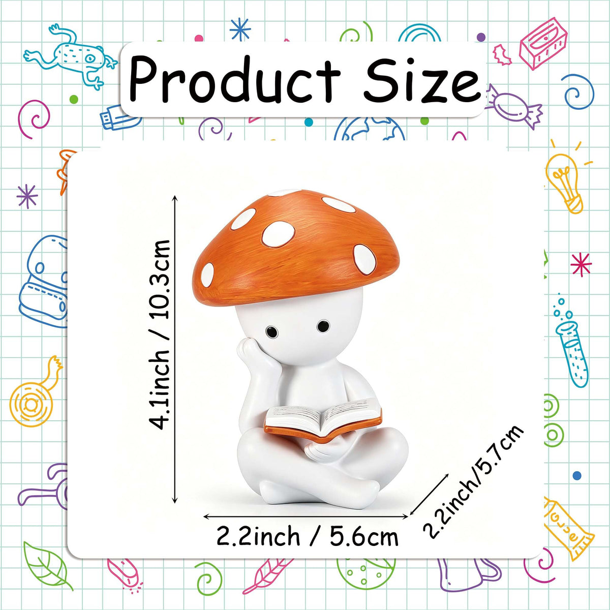 zimiliz Mushroom Thinker Statue for Bookshelf Decor,Mushroom Figurines for Office Desk Shelf Home Living Room Table Book Decorations Aesthetic,Whimsical Decor Gifts for Book Lovers (White)