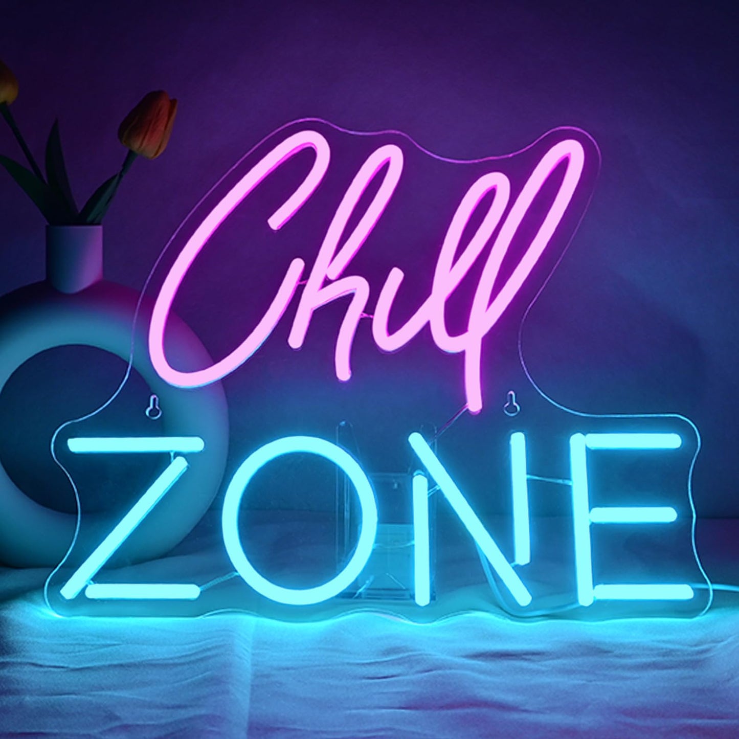 Chill Zone Neon Signs for Wall Decor Dimmable LED Neon Light USB Powered Light Up Signs for Home Lounge Game Room Bar Bedroom Wall Art Man Cave Decor