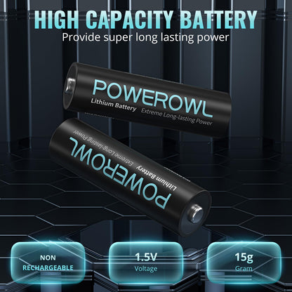 POWEROWL AA Batteries, 1.5V Lithium Battery, Double A Battery - Pack of 8 (Not Rechargeable)