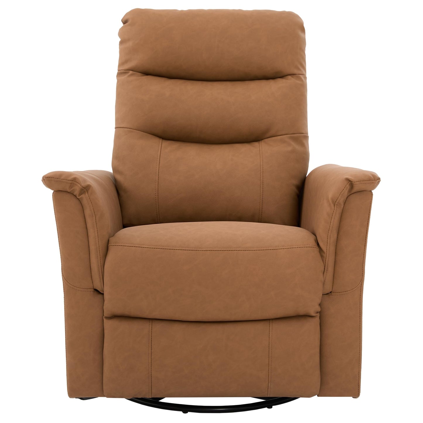 Merax Manual Recliner Chair Rocking & 270° Swivel Recliner with 8-Point Massage Function and Adjustable Backrest, Brown PU Leather Recliner for Living Room, Nursery, Bedroom, Brown