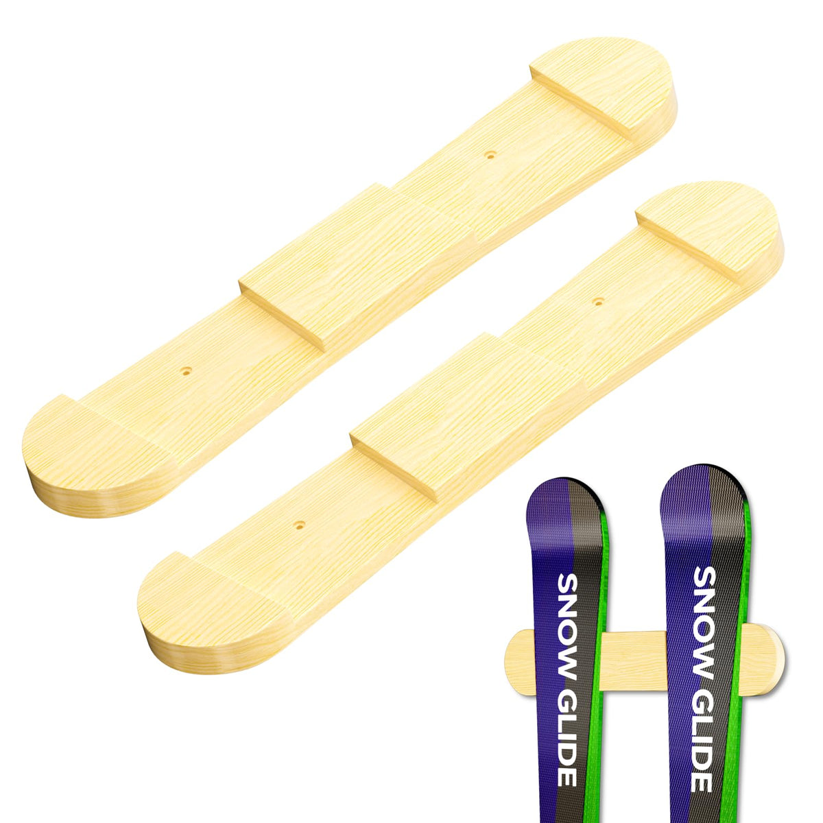 Evjocoh Wooden Ski & Snowboard Wall Mount Horizontal, Skateboard Wall Rack with Screws, Snowboard Display Stand, Indoor Snowboard Storage for Room, Garage (2, wood)