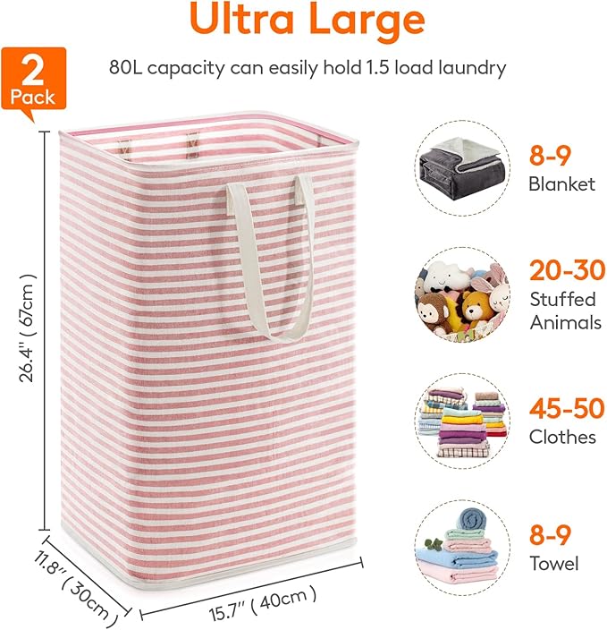 Lifewit 2 Pack Laundry Hamper Large Collapsible Laundry Baskets, Freestanding