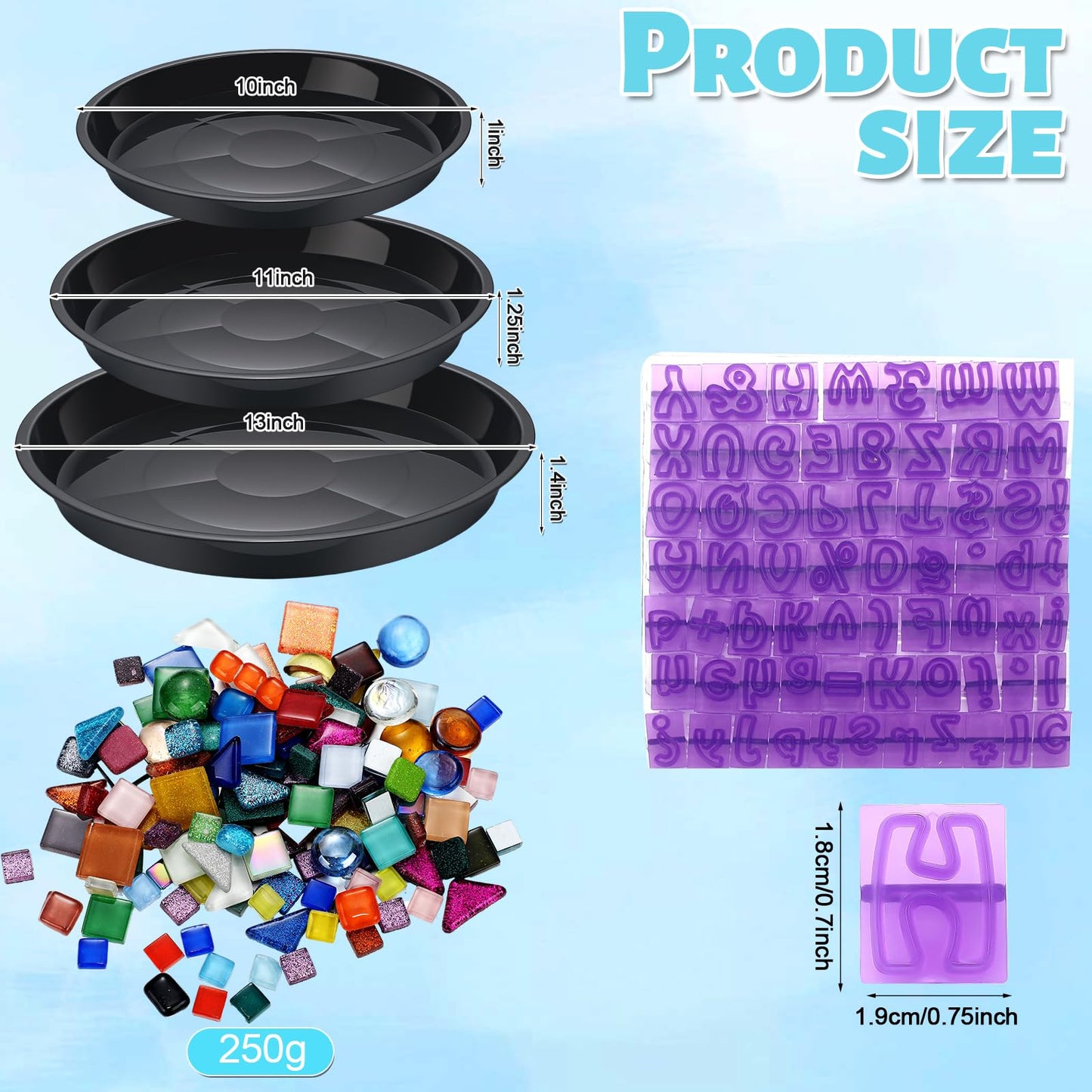 LOYIM 5 Pcs 3 Size Stepping Stone Kit for DIY Outdoor Garden Stepping Stone Includes Cement Molds Mosaic Tiles and Concrete Letter Stamps No Concrete Mix(Black)