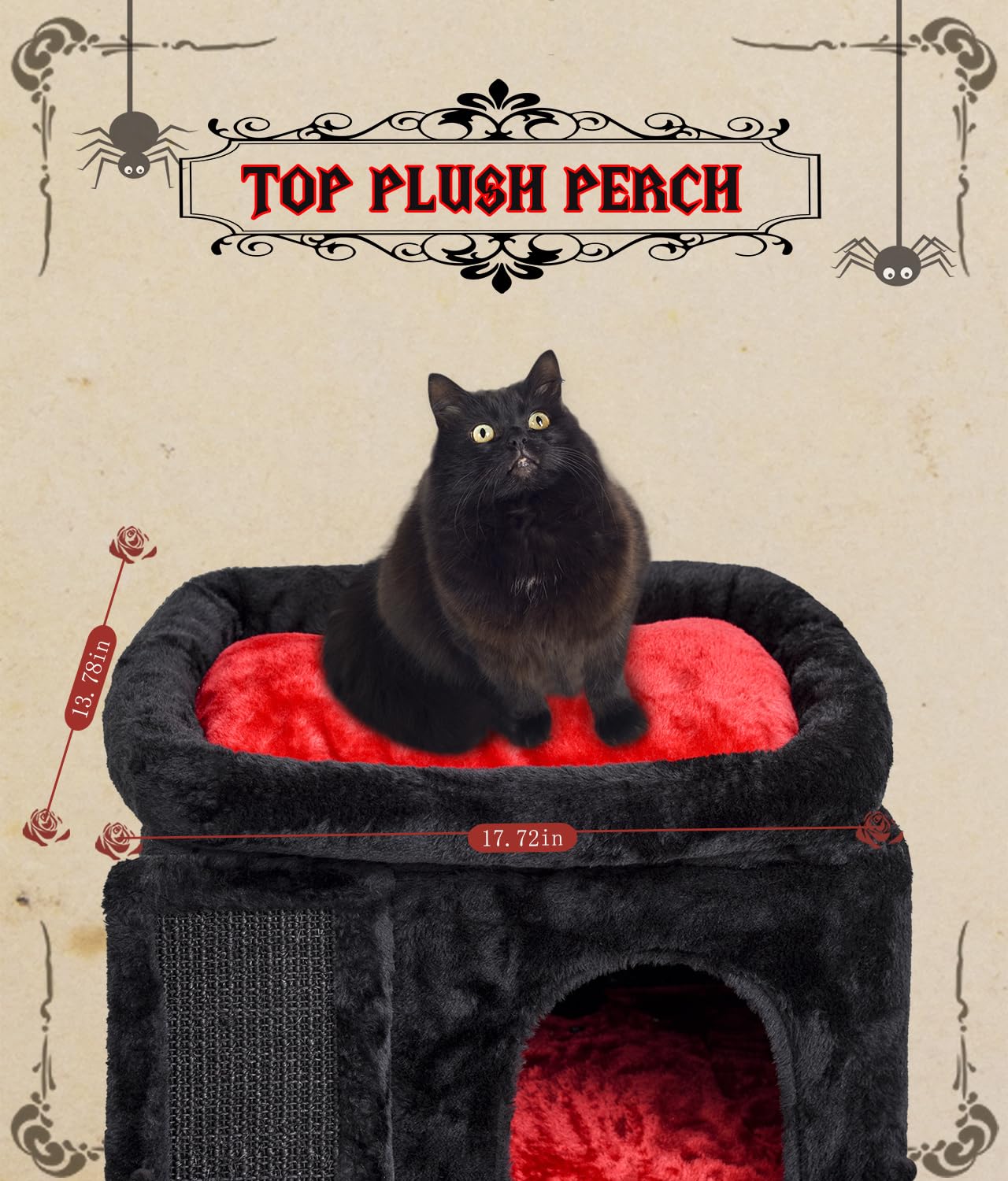 SYANDLVY Gothic Cat Tree with Coffin Bed for Indoor Cats, Cat Tower with Scratching Post, Modern Activity House for Large Cats, Condo with Board, Kittens Cave