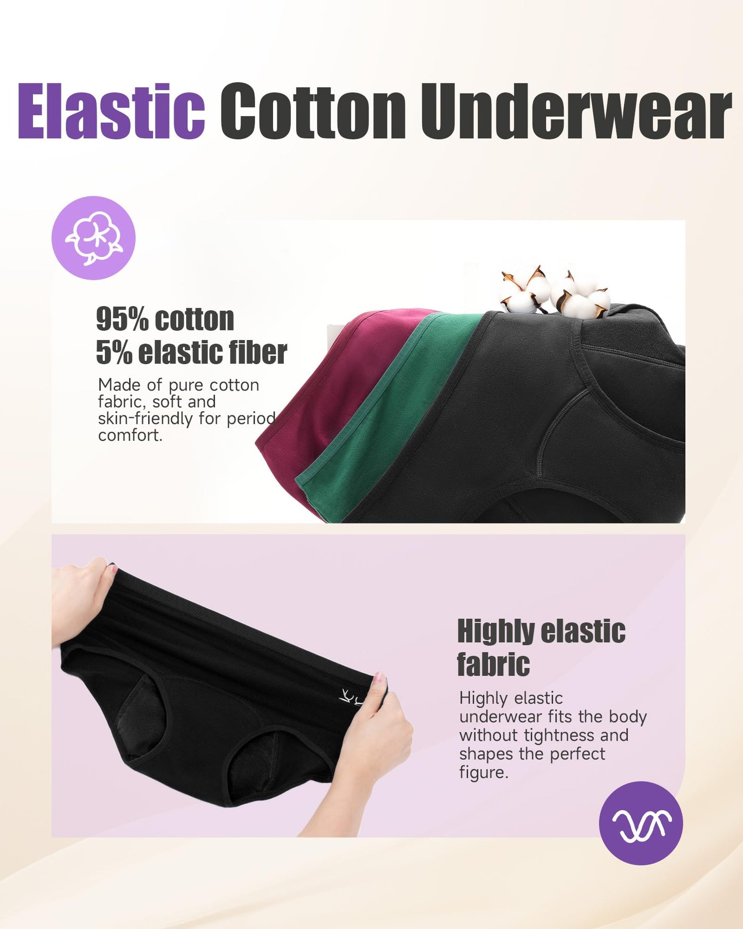 TANSTC Period Pants Heavy Flow 60ML Absorbency Period Underwear for Women Extra Protection Soft Breathable Leakproof Washable Menstrual Knickers Postpartum Underwear Pack of 3,Black,M