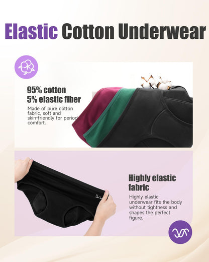 TANSTC Period Pants Heavy Flow 60ML Absorbency Period Underwear for Women Extra Protection Soft Breathable Leakproof Washable Menstrual Knickers Postpartum Underwear Pack of 3,Black,M