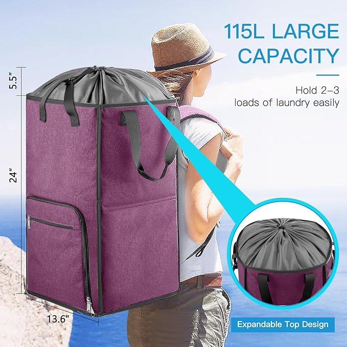 Bukere Laundry Tote Basket, Laundry Backpack Bag