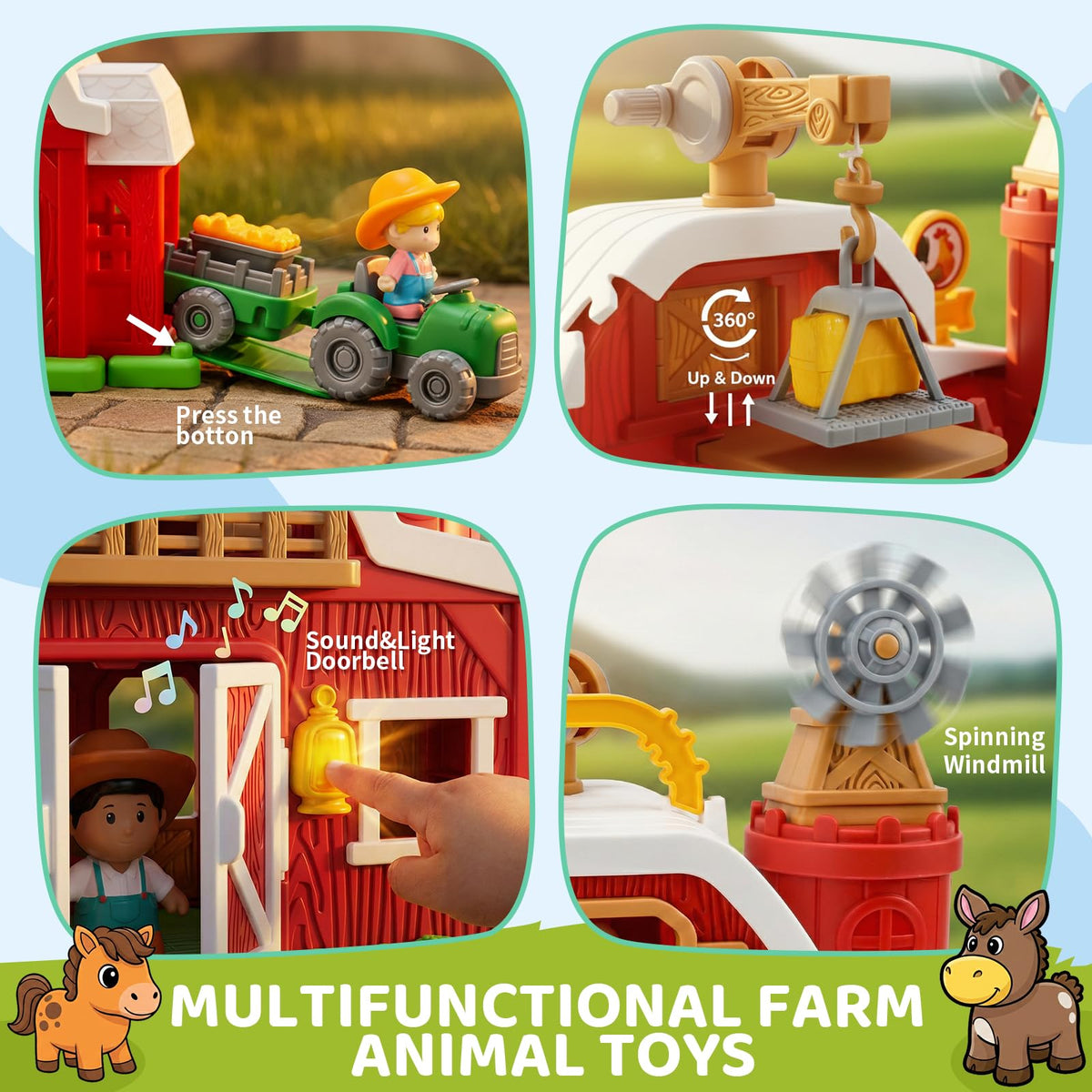30-Piece Upgraded Farm Animal Big Barn Playset Gifts for Toddlers Christmas|Montessori Learning Toys for 18 Months Olds Girls Boys|Pretend Animal with Tractor Birthday Gifts for 2 Years