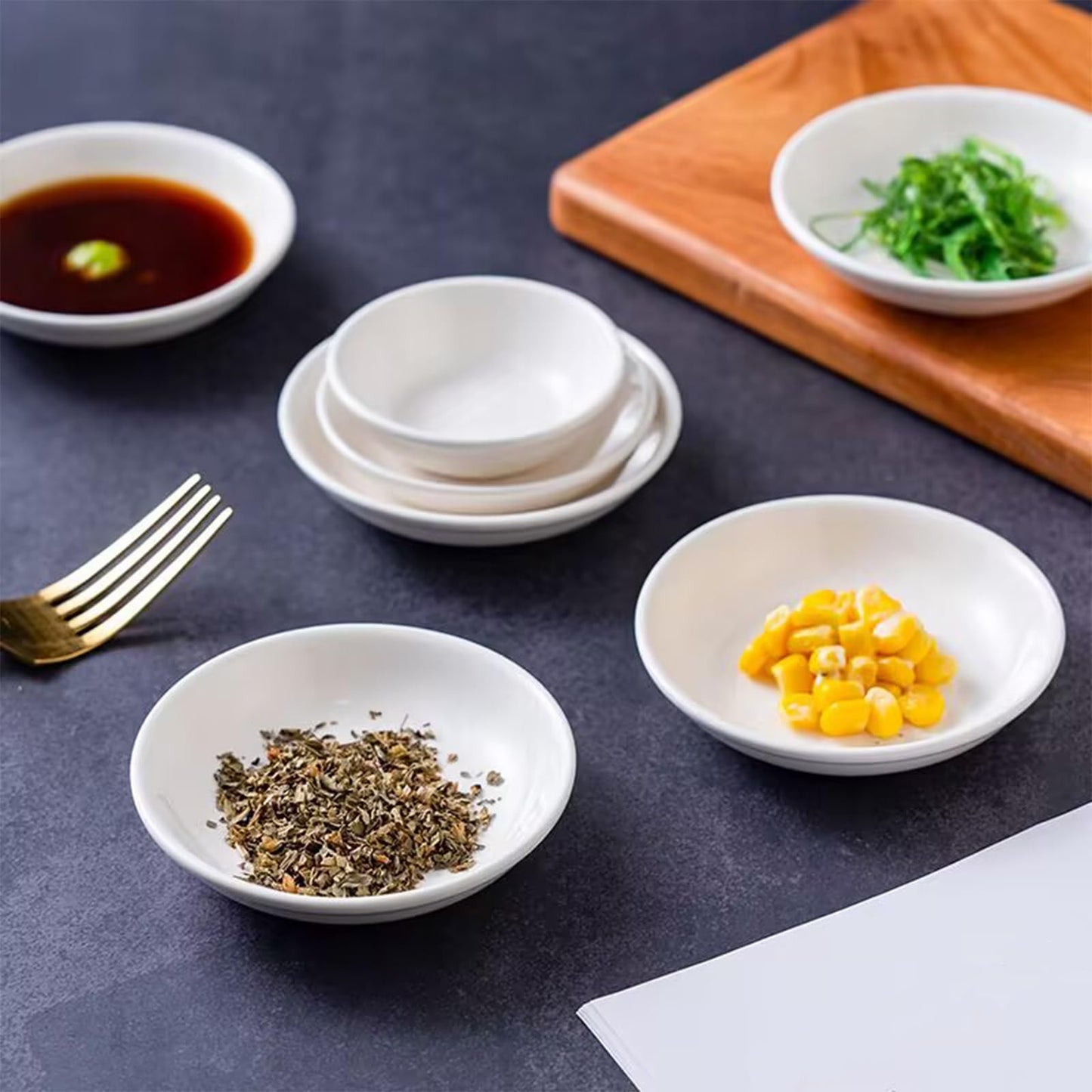Autminia 4 Pack Saucer Dishes with Lily Pattern, Ceramic Dipping Bowls, 4 Inch Side Dishes Sauce Dishes for Sushi Sauce Snack, Porcelain Seasoning Dishes Appetizer Plates, Snack Serving Dishes